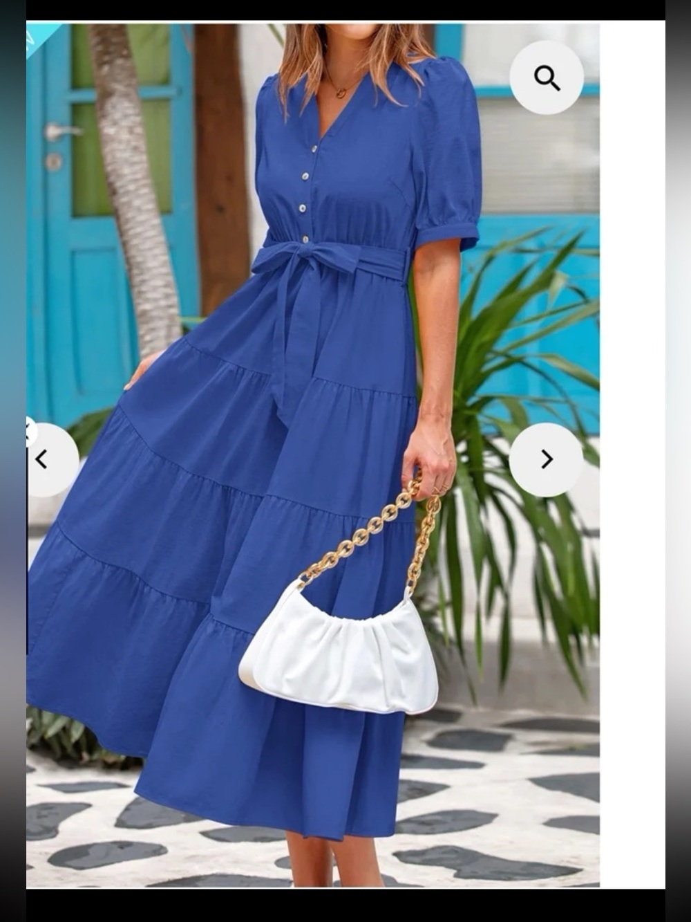 NWT PRETTYGARDEN Midi Dress Casual Short Sleeve V Neck Belted In Blue 
Medium - Picture 6 of 12